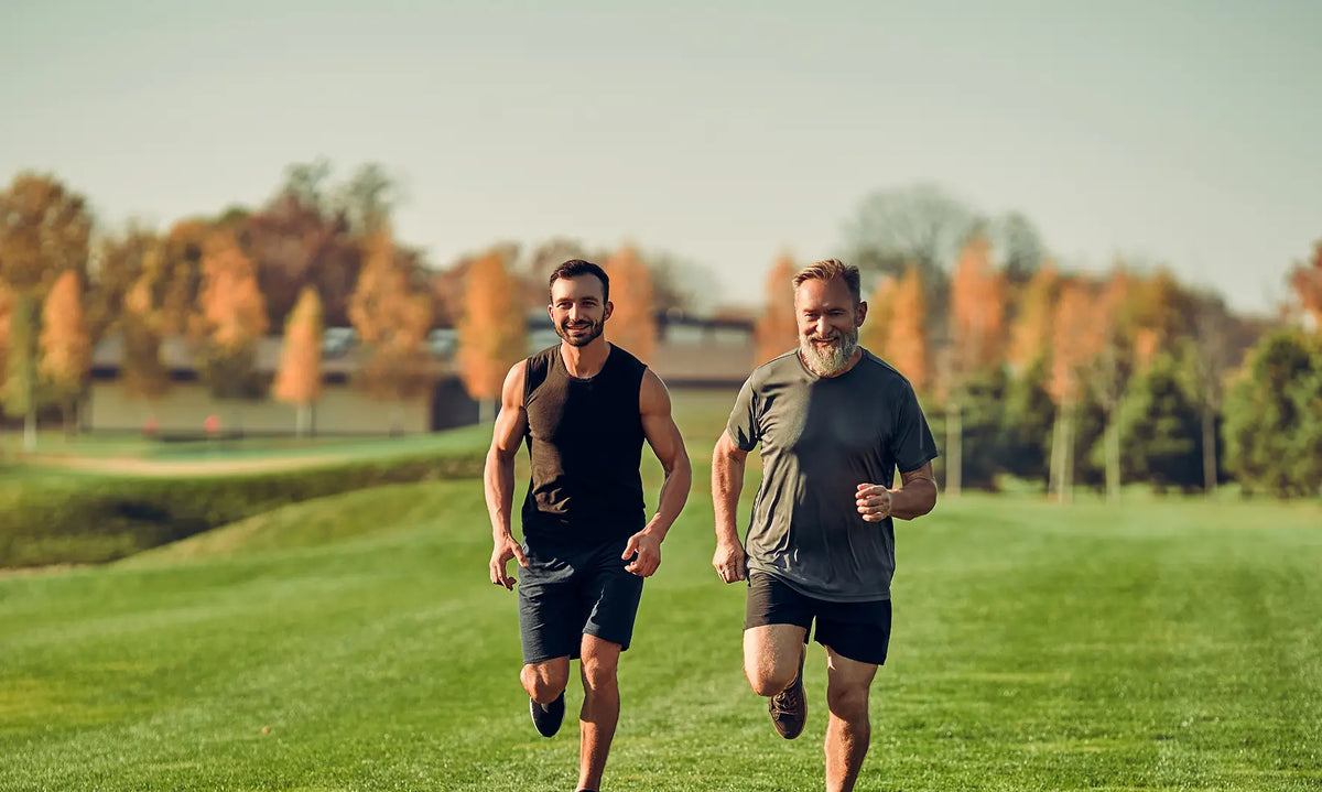 Two men jogging outdoors